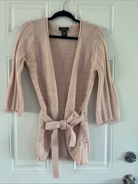 Sweater Project Blush Open-Front Belted Cardigan